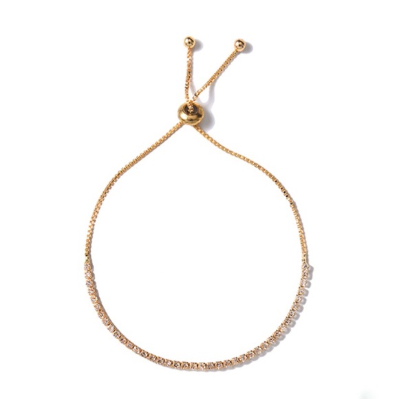 Gold CZ Classic Tennis Bracelet Adjustable Slider - Picture 3 of 4